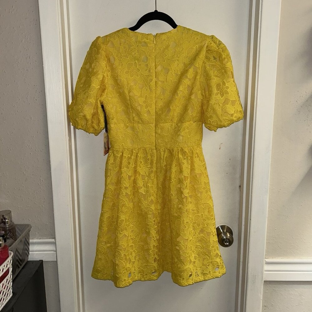 Prabal Gurung For JCPenney Yellow Puff Sleeve V-Neck Floral Party Dress Size 4 - Picture 5 of 11